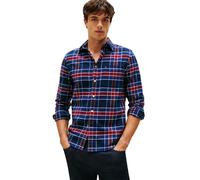 Tommy Hilfiger Long Sleeve Tartan Regular Fit, Men's Button Down Shirt, Preppy Navy/Check, Medium