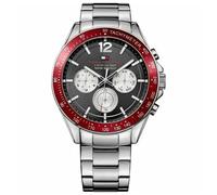 Tommy Hilfiger Luke 1791122 Men's Multi-Function Watch - 46mm Grey Dial Red Bezel Silver Steel Bracelet
