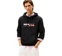Tommy Hilfiger Men’s Colour Block Graphic Hoodie with Logo, Black (Black), L