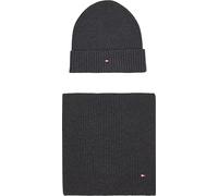 Tommy Hilfiger Men’s Flag Pima Cotton Knitted Beanie & Scarf Gift Set, Multicolor (Charcoal Gray), One Size