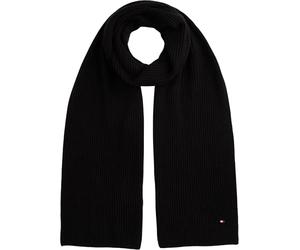 Tommy Hilfiger Men’s Flag Ribbed Knit Pima Cotton Cashmere Scarf, Black (Black), One Size
