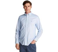 Tommy Hilfiger Men’s Flex Poplin Fake Solid Regular Fit Shirt, Blue (Optic White PRT), S