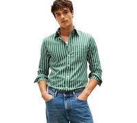 Tommy Hilfiger Men’s Flex Poplin Ground Stripe Regular Fit Shirt, Green (Ornamental Green/Stripe), S