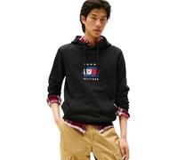 Tommy Hilfiger Men’s Linear Flag Graphic Cotton Hoodie, Black (Black), M