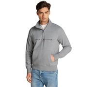Tommy Hilfiger Men’s Logo Mock Neck Zipped Logo Sweatshirt with Kangaroo Pocket, Grey (Medium Grey Heather), 3XL