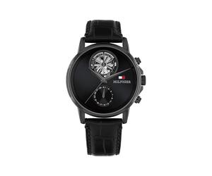 Tommy Hilfiger Men’s Multifunction Watch - Genuine Leather Strap and Skeleton Sub-Eye Dial - Water Resistant up to 50m - Modern, Contemporary Timepiece - Gift for Him 40mm