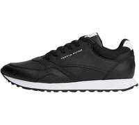 Tommy Hilfiger Men’s New EVA Leather Runner Trainers, Black (Black/White), 9
