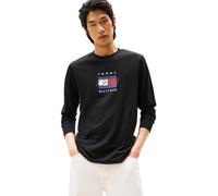 Tommy Hilfiger Men’s Regular Fit Linear Flag Graphic Long Sleeve Top, Black (Black), S