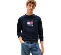 Tommy Hilfiger Men’s Regular Fit Linear Flag Graphic Long Sleeve Top, Blue (Desert Sky), XS