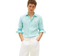 Tommy Hilfiger Men’s Shirt Linen Bengal Stripe Regular Fit, Turquoise (Arctic Aqua/Stripe), S