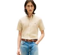 Tommy Hilfiger Men’s Shirt Linen Blend Solid Short Sleeve, Beige (Sandalwood), S