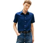 Tommy Hilfiger Men’s Shirt Linen Blend Solid Short Sleeve, Blue (Carbon Navy), XXL