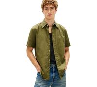 Tommy Hilfiger Men’s Shirt Linen Blend Solid Short Sleeve, Green (Dark Artichoke), L
