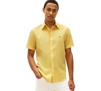Tommy Hilfiger Men’s Shirt Linen Blend Solid Short Sleeve, Yellow (Citronella), S