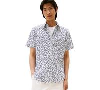 Tommy Hilfiger Men’s Short Sleeve Linen Blend Print Shirt, Multicolor (White/Allover), M
