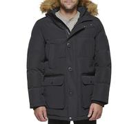 Tommy Hilfiger Men's Arctic Cloth Heavyweight Performance Parka Down Alternative Fur Lined Hood Outerwear Coat, Black, XS