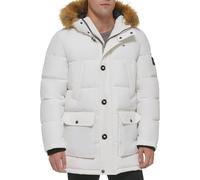 Tommy Hilfiger Men's Arctic Cloth Heavyweight Performance Parka Down Alternative Fur Lined Hood Outerwear Coat, White, L