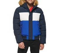Tommy Hilfiger Men's Arctic Cloth Quilted Snorkel Bomber Jacket, Blue Color Block, XXL