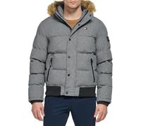 Tommy Hilfiger Men's Arctic Cloth Quilted Snorkel Bomber Jacket Parka, Heather Grey, L