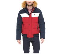 Tommy Hilfiger Men's Arctic Cloth Quilted Snorkel Bomber Jacket Parka, Navy/White/Red, XS
