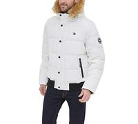 Tommy Hilfiger Men's Arctic Cloth Quilted Snorkel Bomber Jacket Parka, White, XL