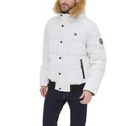 Tommy Hilfiger Men's Arctic Cloth Quilted Snorkel Bomber Jacket Parka, White, L