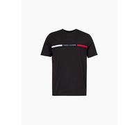 Tommy Hilfiger Mens Black Brand-embroidery Ribbed-panel Regular-fit Cotton-jersey T-shirt L