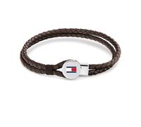 Tommy Hilfiger Men's Brown Leather & Stainless Steel Logo Bracelet