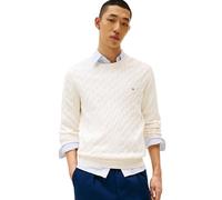 Tommy Hilfiger Men's Cable Knit Crewneck Sweater Lightweight Pullover, Ivory Petal, M