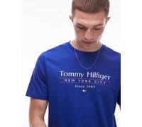 Tommy Hilfiger Mens centre stack linear logo t-shirt in bright blue - Size X-Small