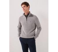 Tommy Hilfiger Men's Classic Cotton Cable Quarter Zip Knitted Jumper, Grey, Size Xl, Men Grey