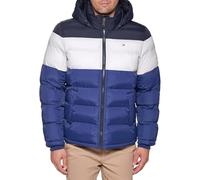 Tommy Hilfiger Men's Classic Hooded Puffer Jacket Down Alternative Coat, Bluebell Color Block, S UK