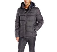 Tommy Hilfiger Men's Classic Hooded Puffer Jacket Down Alternative Outerwear Coat, Heather Charcoal, S