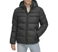 Tommy Hilfiger Men's Classic Hooded Puffer Jacket Down Alternative Outerwear Coat, Pearlized Black, XL