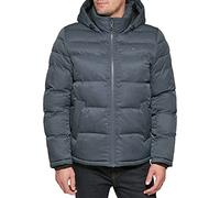 Tommy Hilfiger Men's Classic Hooded Puffer Jacket (Regular and Big & Tall Sizes) Down Alternative Coat, Heather Navy, XXXXL