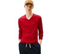 Tommy Hilfiger Men's Cotton Solid V Neck Sweater Lightweight Pullover, Medium red, S