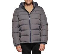 Tommy Hilfiger Men's Down Alternative Hooded Puffer Jacket (Standard and Big & Tall) Coat, Charcoal, XXL