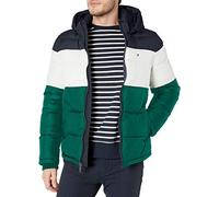 Tommy Hilfiger Men's Hooded Puffer Jacket Down Alternative Coat, Green Color Block, XS