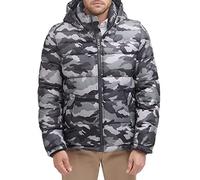 Tommy Hilfiger Men's Down Alternative Hooded Puffer Jacket (Standard and Big & Tall) Coat, Grey Camouflage, S