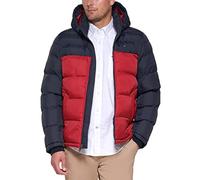 Tommy Hilfiger Men's Classic Hooded Puffer Jacket Down Alternative Coat, Midnight/Red, XXXL