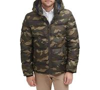 Tommy Hilfiger Men's Hooded Puffer Jacket Down Alternative Coat, Olive Camouflage, XXL