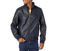 Tommy Hilfiger Men's Faux Leather Jacket光滑小羊 未填充飞行员夹克인조 가죽 봄버 재킷人造皮革飛行夾克ז'קט Bomber דמוי עורجاكيت بومبر من الجلد الصناعيbomberjacke Aus Kunstleder Windbreaker, Navy, XXL