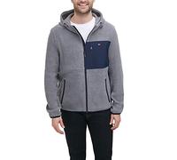 Tommy Hilfiger Men's Hooded Performance Fleece Jacket, Light Grey/Navy Mixed Media, XL