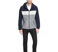 Tommy Hilfiger Men's Hooded Polar Fleece Jacket, Navy/White/Light Grey, XL
