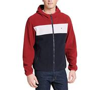 Tommy Hilfiger Men's Hooded Polar Fleece Jacket, Red/Ice/Navy, XXL