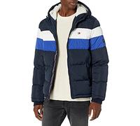 Tommy Hilfiger Men's Hooded Puffer Jacket, Blue Combo Poly Tech, Large