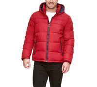 Tommy Hilfiger Men's Hooded Puffer Jacket Down Alternative Coat, Red, 3XL Tall
