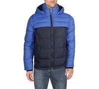 Tommy Hilfiger Men's Hooded Puffer Jacket Down Alternative Coat, Royal Blue Color Block, L