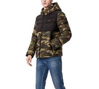 Tommy Hilfiger Men's Hooded Puffer Jacket Down Alternative Outerwear Coat, Camo/Black Two Tone, L