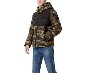 Tommy Hilfiger Men's Hooded Puffer Jacket Down Alternative Outerwear Coat, Camo/Black Two Tone, XL
